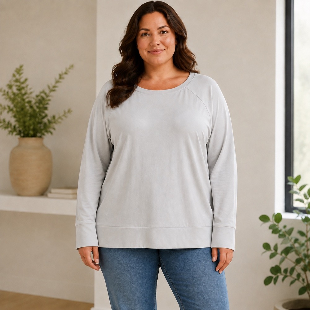 Cozy Earth Women XXL Stretch Crew Long Sleeve Ultra Soft Bamboo Viscose Grey